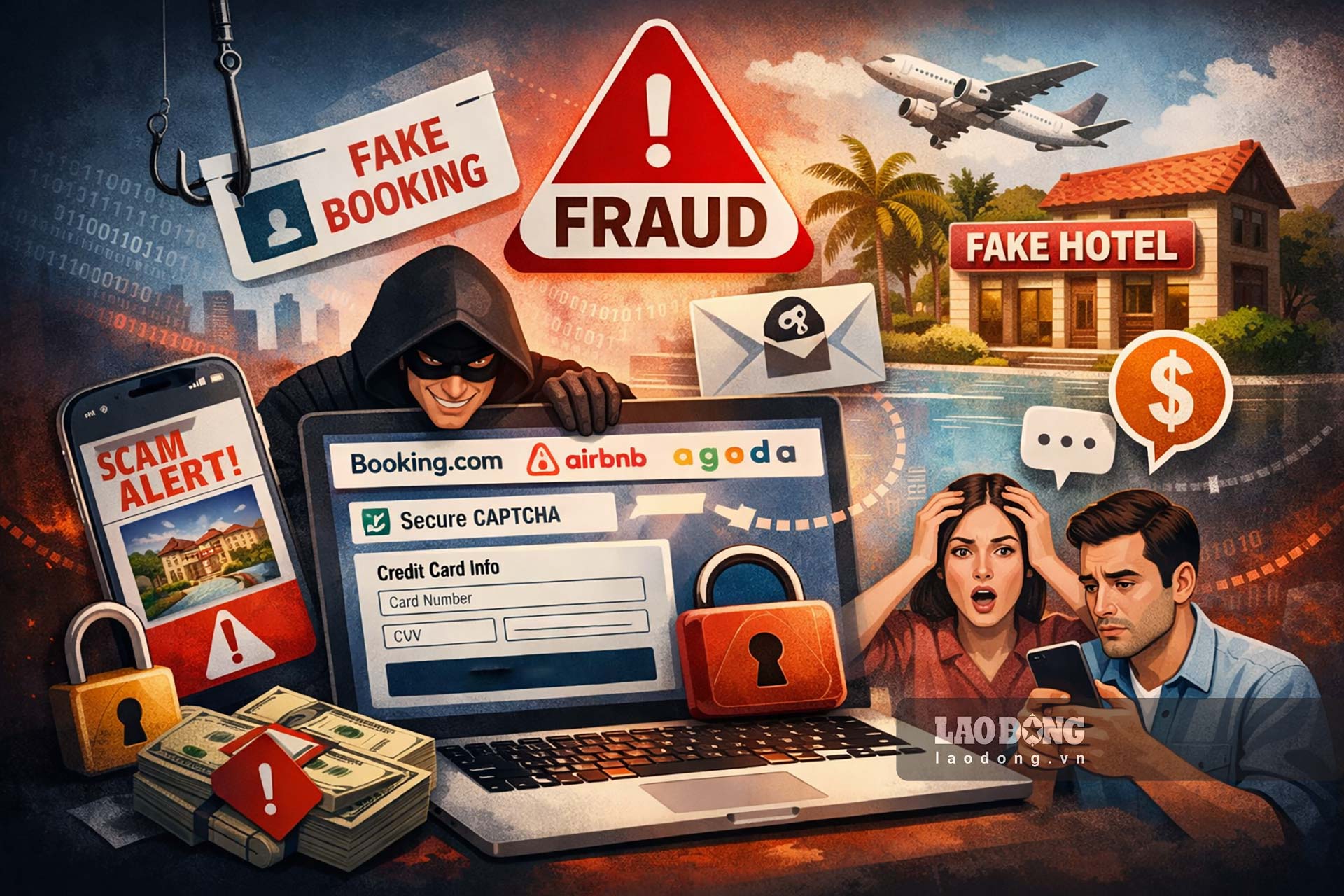 Trong boi canh nhu cau dat phong tang cao dip Tet Duong lich va Tet Nguyen dan, cac chien dich lua dao truc tuyen dang gia tang voi muc do tinh vi ngay cang lon. Do hoa: Ban Mai