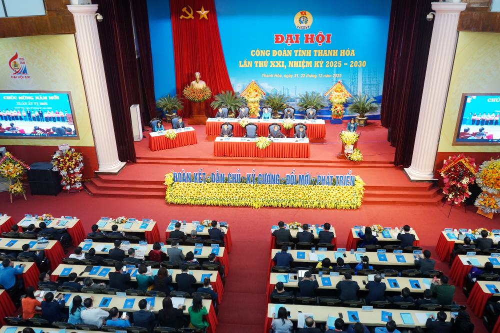 Dai hoi Cong doan tinh Thanh Hoa lan thu XXI, nhiem ky 2025–2030. Anh: Quach Du