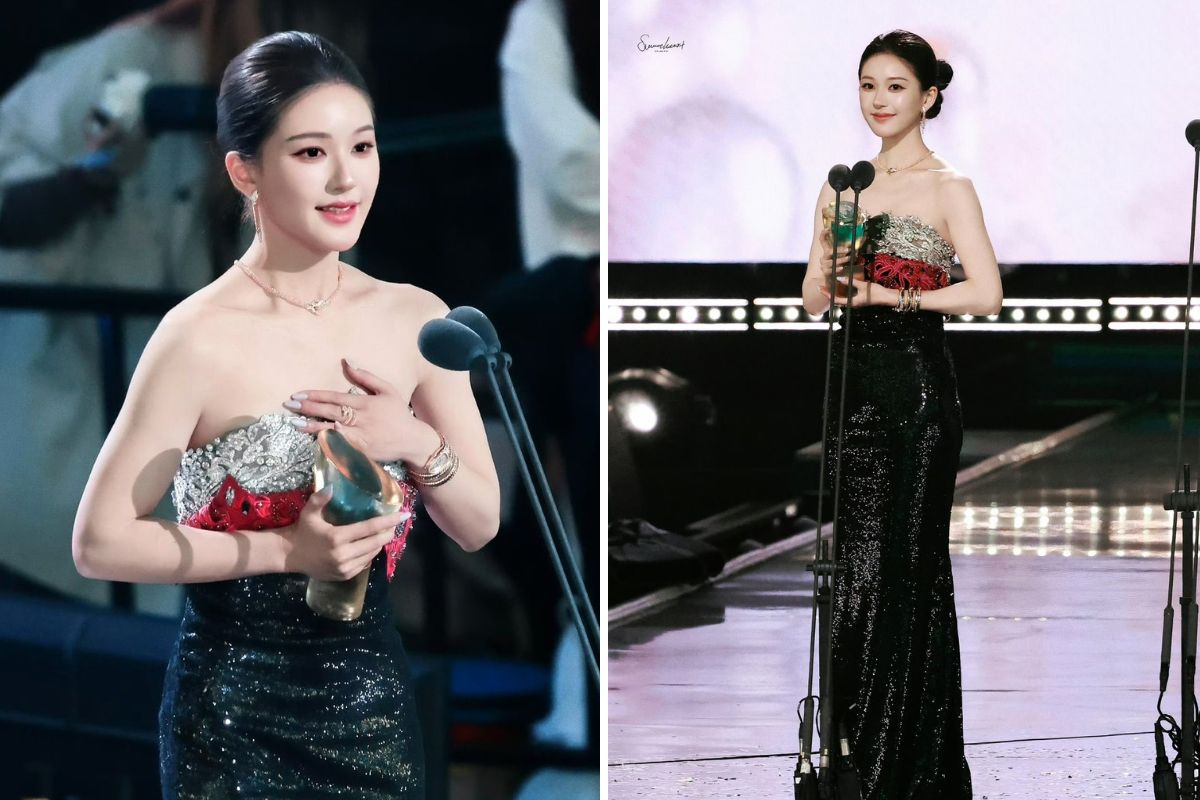 Trieu Lo Tu thay trang phuc thu hai khi nhan giai. Anh: cat tu video