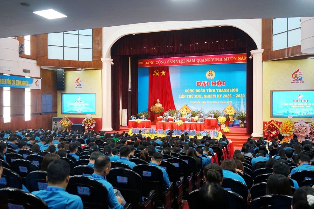 Đại hội Công đoàn tỉnh Thanh Hóa lần thứ XXI, nhiệm kỳ 2025-2030. Ảnh: Quách Du