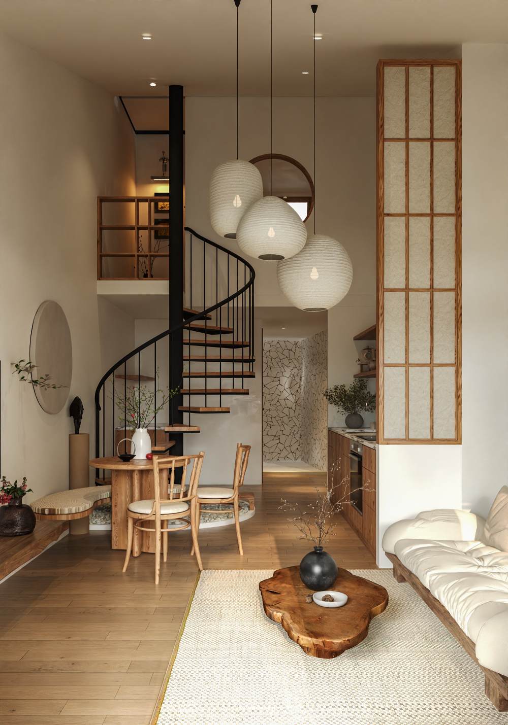 Mau go am, anh sang diu, chat lieu moc mac… tat ca hoa vao nhau de tao nen mot tiet tau song cham, vua du va du “tho”. Anh: