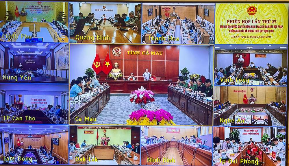 Phien hop duoc to chuc truc tiep tai dau cau Tru so Chinh phu, truc tuyen voi dau cau 21 tinh, thanh pho ven bien. Anh: Nhat Bac  