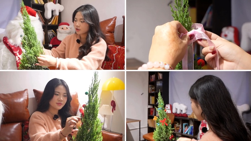 Christmas tree workshop at a coffee shop that attracts young people in Hanoi