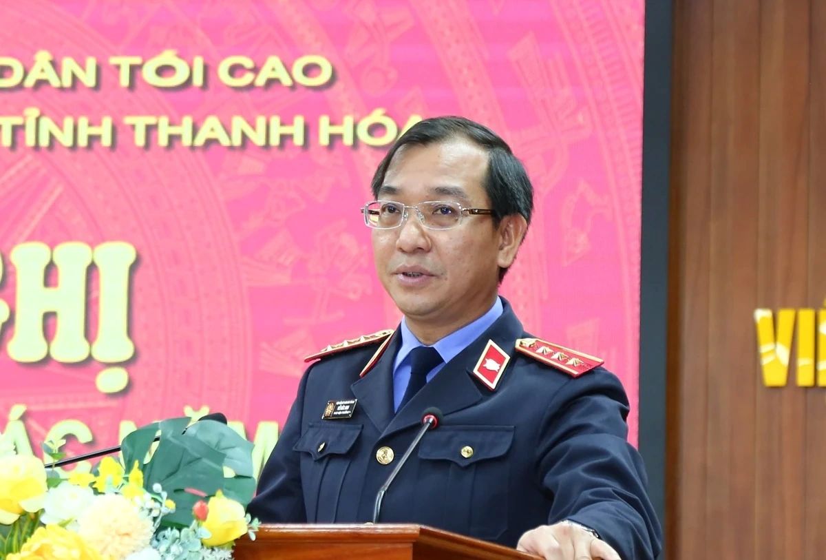 Pho Vien truong VKSND toi cao Ho Duc Anh phat bieu tai le cong bo. Anh: Quoc Huong