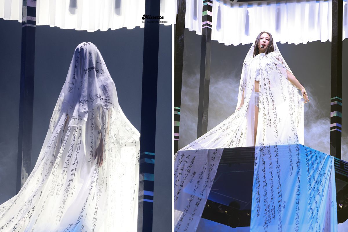 Trang phuc co chu tieng Han cua Jennie. Anh: cat tu video