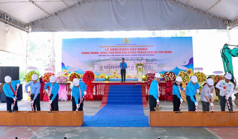 Le khoi cong xay dung Cung Van hoa Lao Dong TPHCM tong muc dau tu gan 85 ti dong. Day la cong trinh chao mung Dai hoi Cong doan TPHCM lan thu I, nhiem ky 2025 – 2030 va huong toi Dai hoi XIV Cong doan Viet Nam. Anh: Duc Long