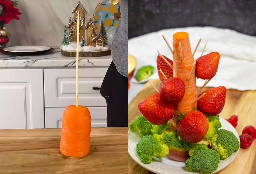 Hay su dung rau cu de lam tru cho cay thong Noel thay cho xop de giam thieu rac thai nhua. Anh cat tu video