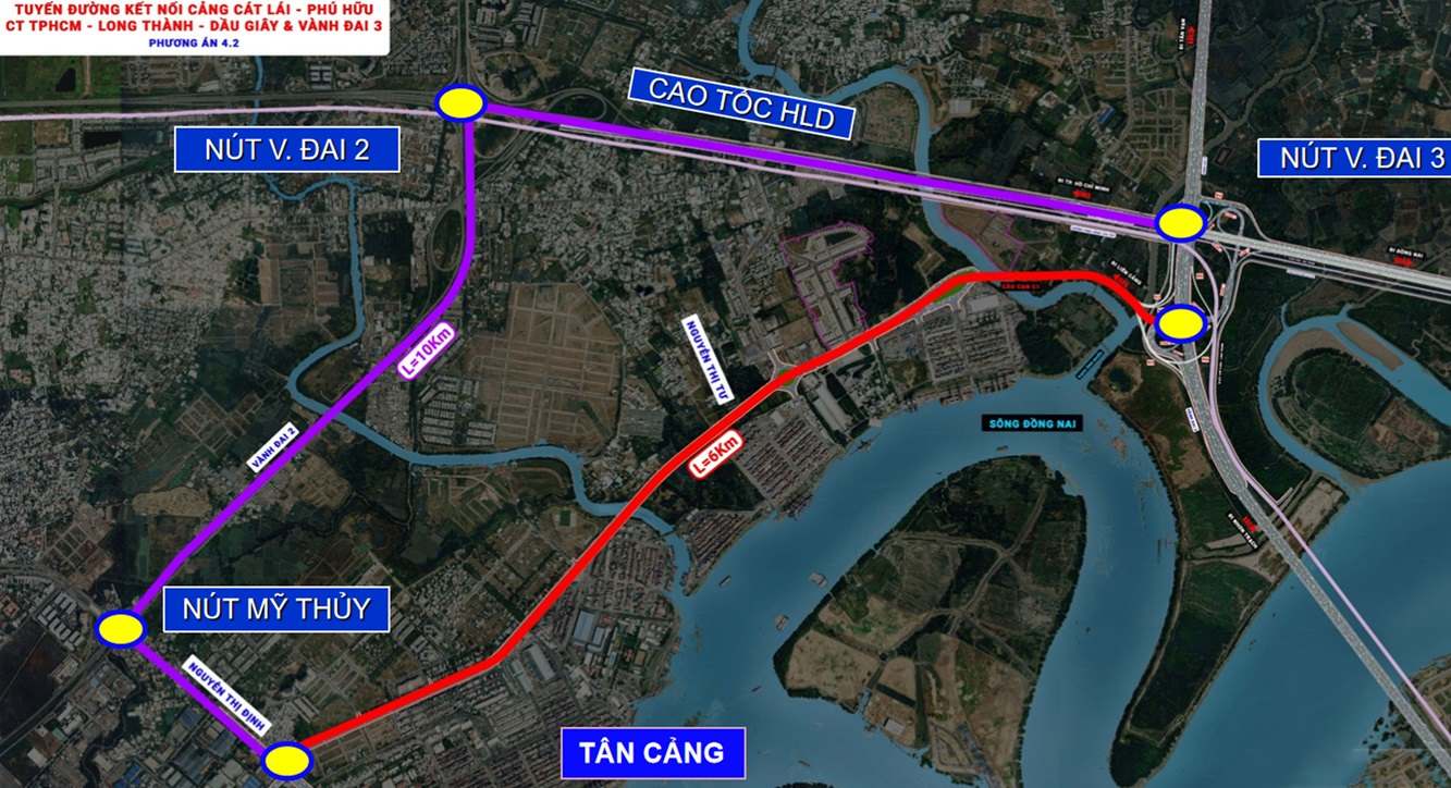 Huong tuyen duong lien cang Cat Lai - Phu Huu (duong mau do). Anh: So Xay dung TPHCM