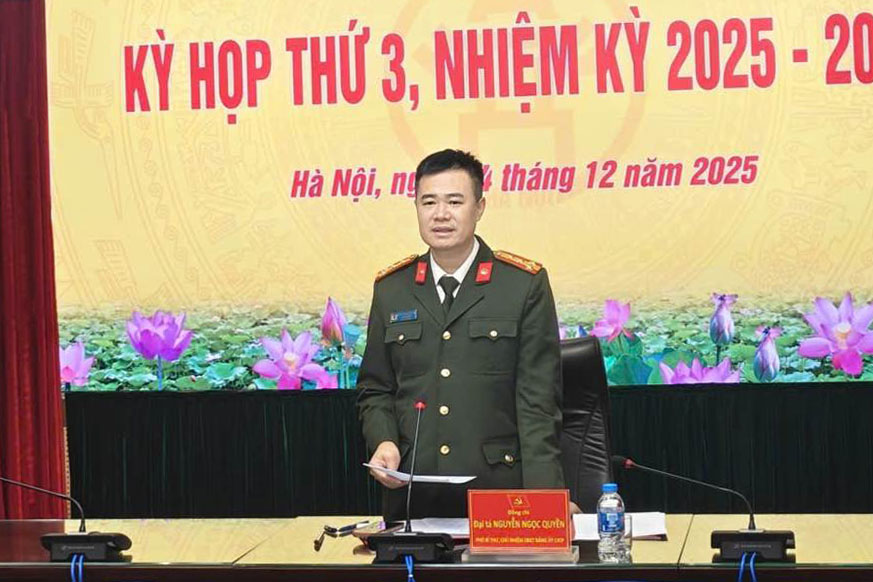 Dai ta Nguyen Ngoc Quyen - Pho Bi thu Dang uy, Chu nhiem UBKT Dang uy, Pho Giam doc CATP phat bieu ket luan. Anh: Cong an Ha Noi   