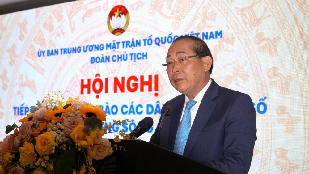 Ong Hoang Cong Thuy, Pho Chu tich Uy ban Trung uong MTTQ Viet Nam phat bieu tai hoi nghi. Anh: Nam Phuong