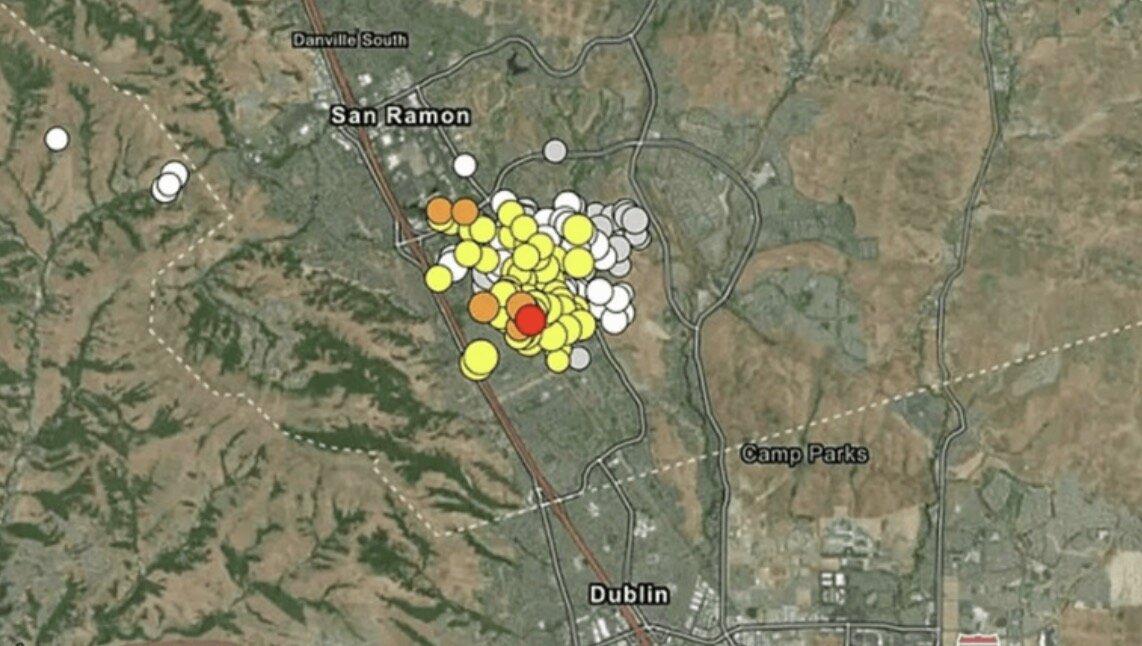 A series of earthquakes in San Ramon, California, USA. Photo: USGS
