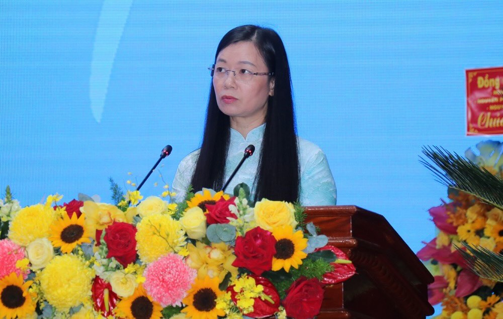 Pho Chu tich Trung uong Hoi Lien hiep Phu nu Viet Nam Nguyen Thi Thu Hien phat bieu chi dao. Anh: Cong thon tin dien tu Dong Thap. 