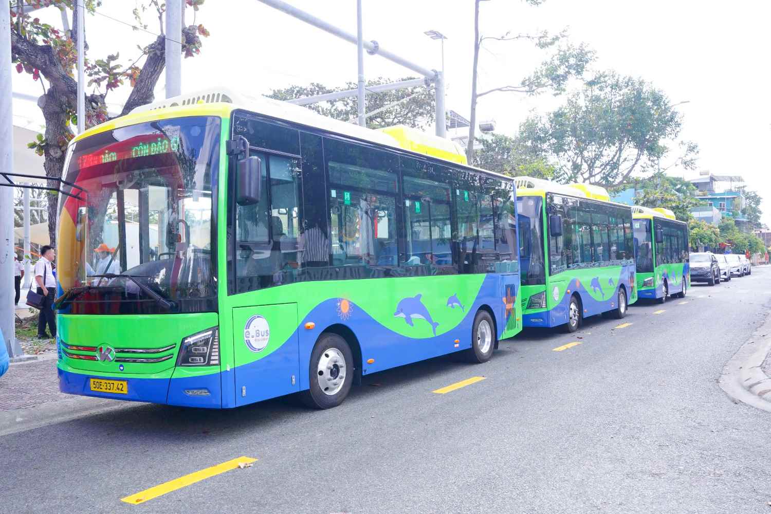 Electric buses exploited in Con Dao are produced by Kim Long Motor. Photo: Kim Long