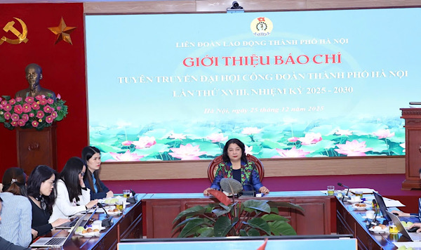 Pho Chu tich LDLD Thanh pho Ha Noi Nguyen Thi Thu Thuy chu tri buoi gap bao chi thong tin ve Dai hoi. Anh: Mai Quy