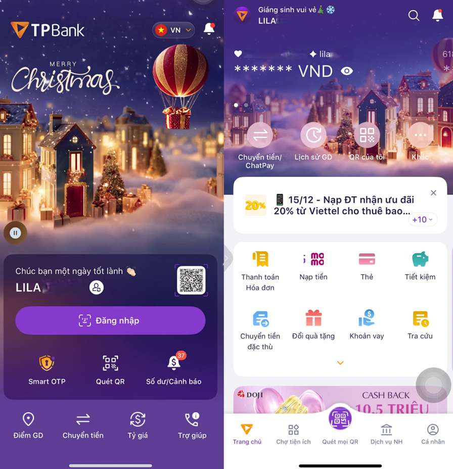 TPBank bat “mood” Giang sinh tren App voi giao dien  am ap, hien dai va tinh te. Anh: TPBank