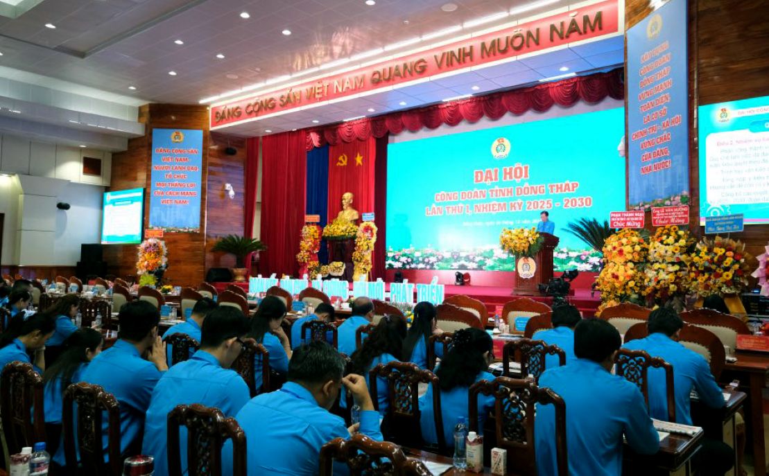Quang canh Dai hoi Cong doan tinh Dong Thap lan thu I, nhiem ky 2025-2030. Anh: Phong Linh