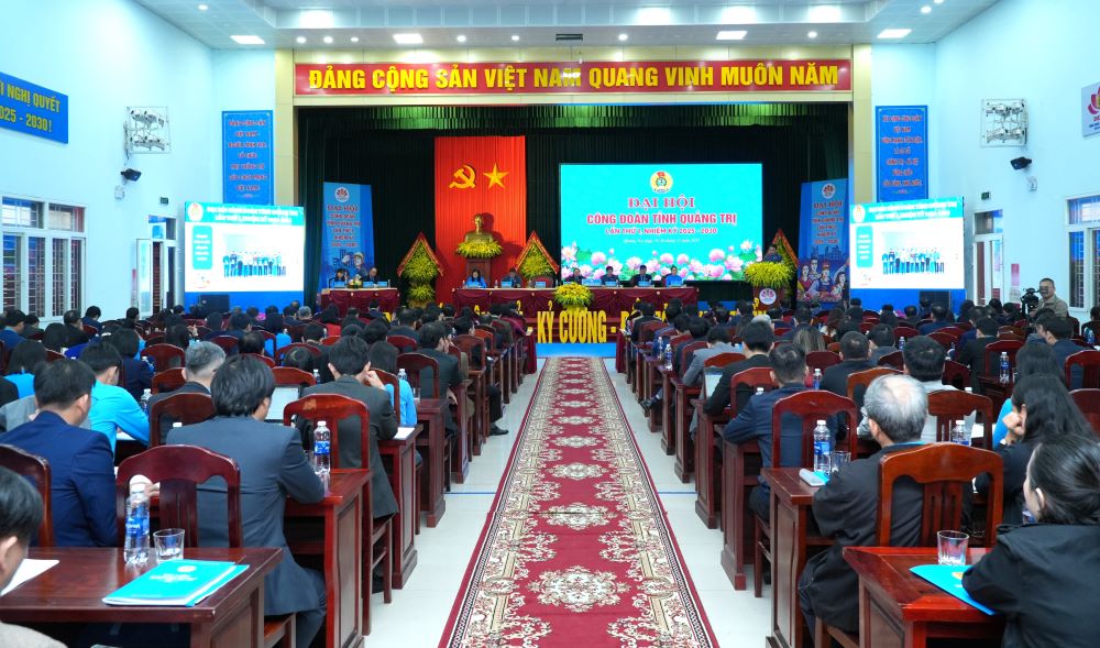 Dai hoi Cong doan tinh Quang Tri duoc to chuc trang trong. Anh: Cong Sang