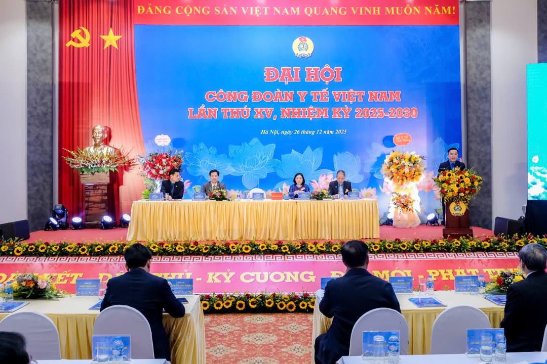 Dai hoi Cong doan Y te Viet Nam lan thu XV, nhiem ky 2025-2030 co su tham du cua 165 dai bieu chinh thuc. Anh: Bao Han 