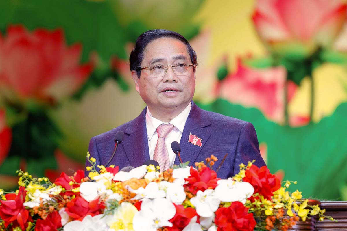 Politburo Member, Prime Minister Pham Minh Chinh speaks at the opening of the 11th National Patriotic Emulation Congress. Photo: Hai Nguyen