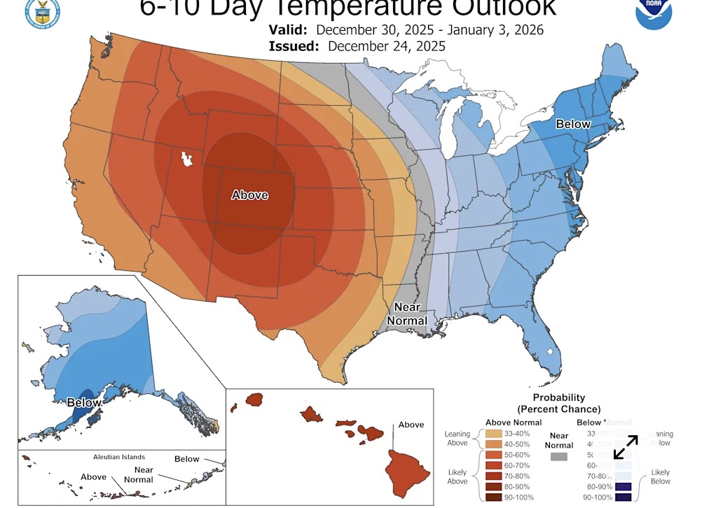 It is forecasted that 2 consecutive cold air waves from the Arctic will pour down at the beginning of the new year 2026. Photo: NOAA