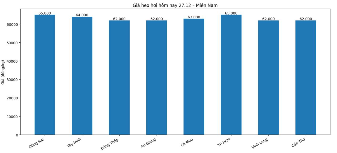 Gia heo hoi hom nay 27.12 tai khu vuc mien Nam. Do hoa: Thuy Linh