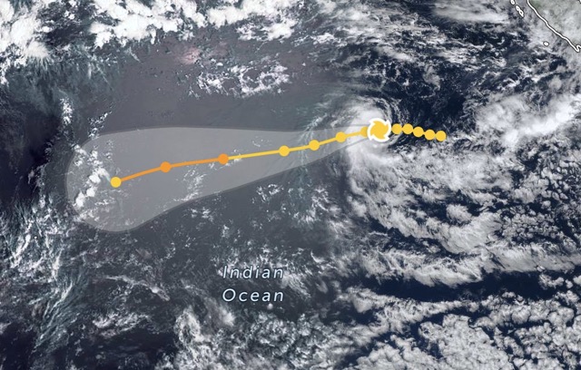 Forecast of the path and affected area of Typhoon Grant in the Indian Ocean. Photo: JWTC