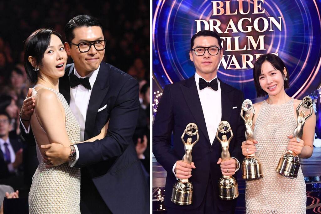 Son Ye Jin - Hyun Bin nhan “cu dup” giai thuong o Rong Xanh. Anh: Lotte