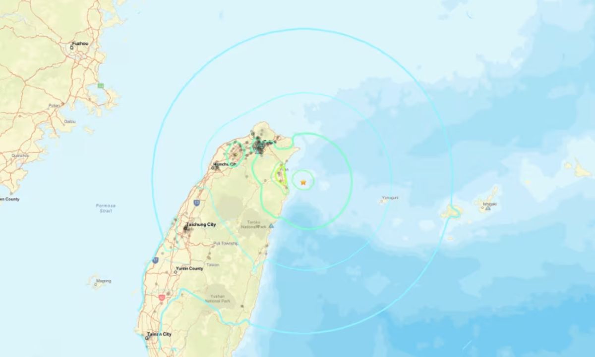 Earthquake epicenter in Taiwan (China) on the night of December 27th. Photo: USGS