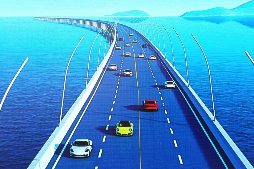 Phoi canh cau vuot bien tu dat lien ra dao Hon Khoai, Ca Mau.