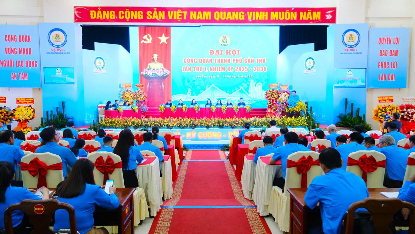 Quang canh phien lam viec thu nhat Dai hoi Cong doan TP Can Tho, nhiem ky 2025-2030. Anh: My Ly