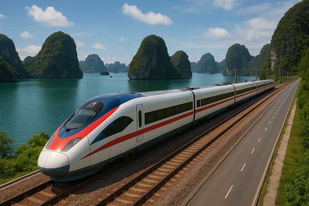 Perspective of the Hanoi - Quang Ninh high-speed railway line implemented by VinSpeed. Photo: Quang Ninh e-Portal