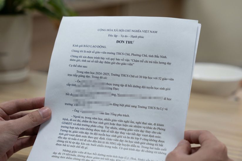 Đơn phản ánh các giáo viên gửi Báo Lao Động. Ảnh: PV