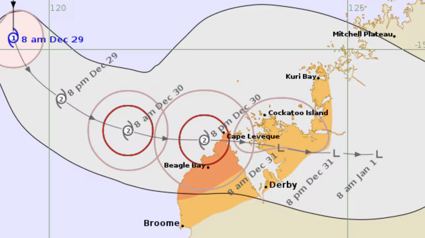 Forecast of Typhoon Hayley's path. Photo: Australian Meteorological Agency