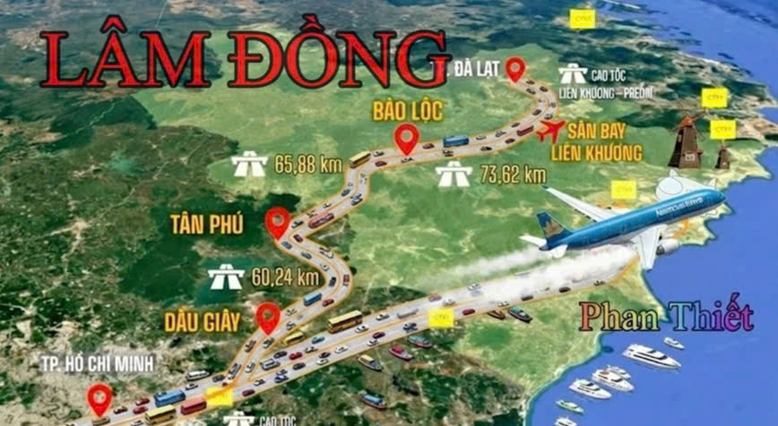 Vi tri dat trung tam phai nhieu tiem nang, du dia, ket noi tinh Lam Dong voi cac trung tam kinh te - tai chinh, cong nghiep, khoa hoc - cong nghe va cac tuyen giao thong quan trong. Anh: Chup Google Maps 