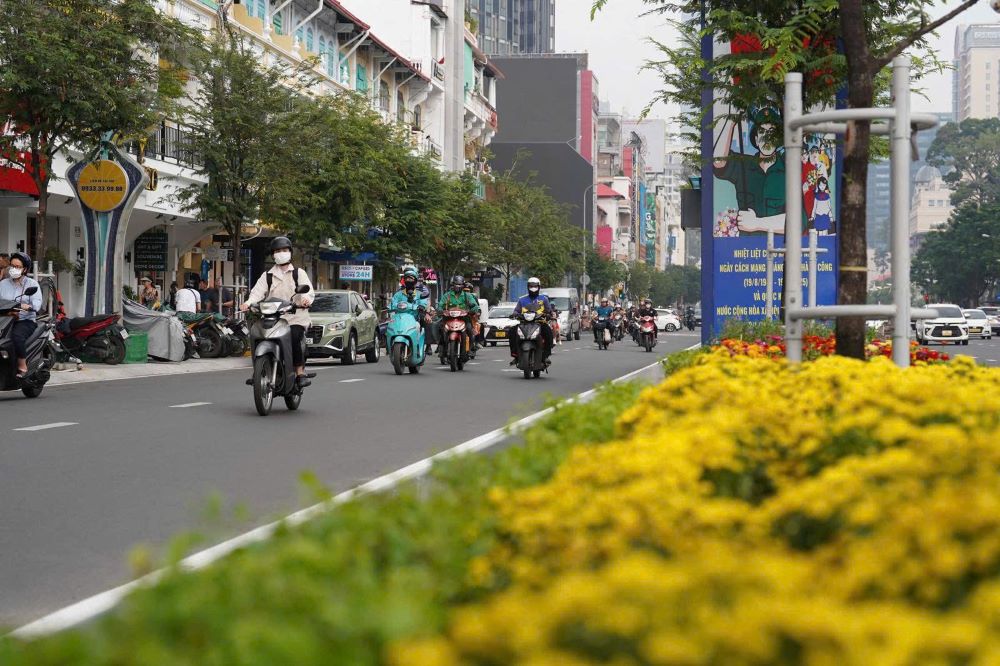 Dai phan cach giua tuyen duong Le Loi cung duoc nang cap dong bo. Ảnh: Thai Bao 