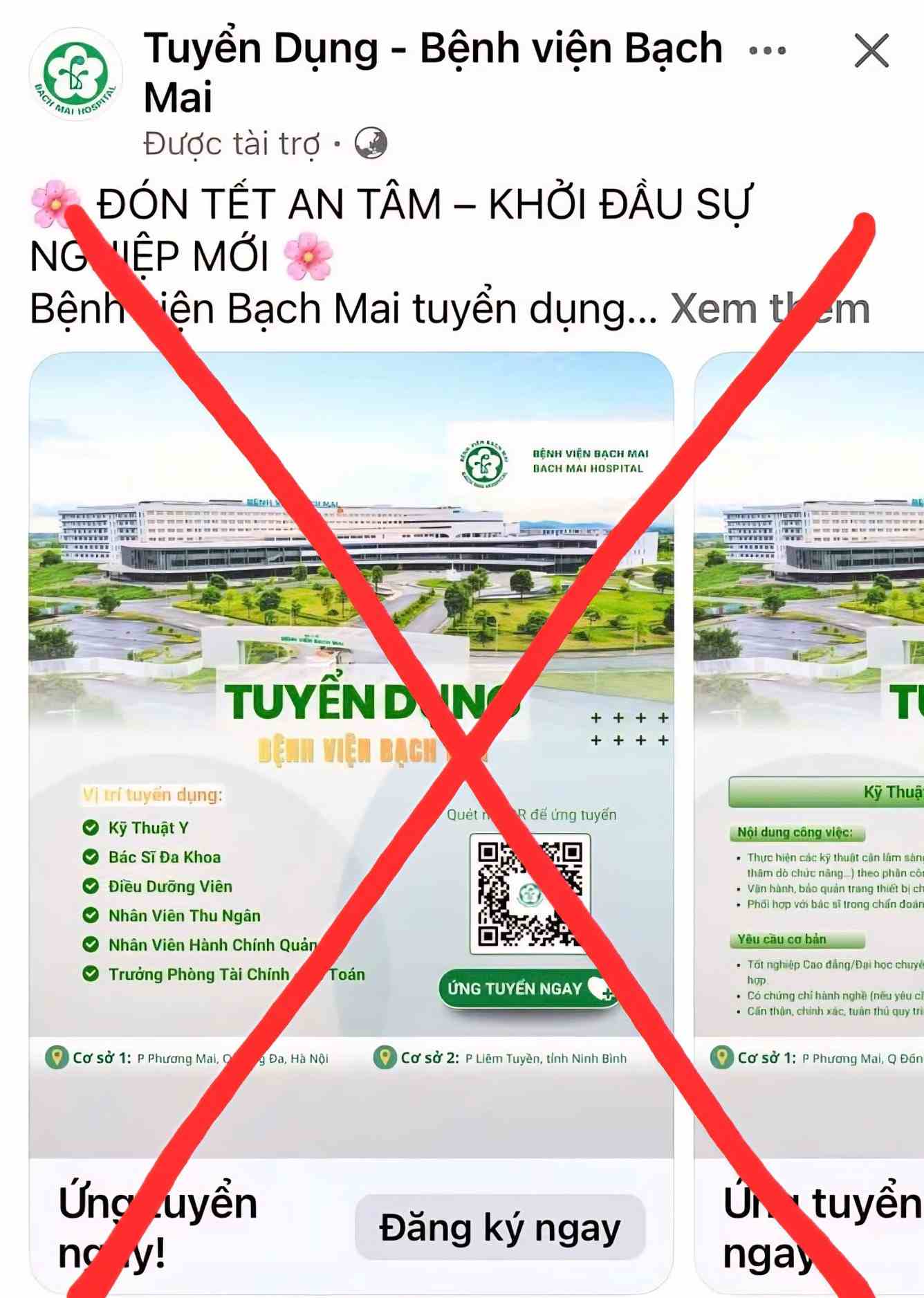 Impersonating Bach Mai Hospital recruiting to deceive workers. Photo: BVCC