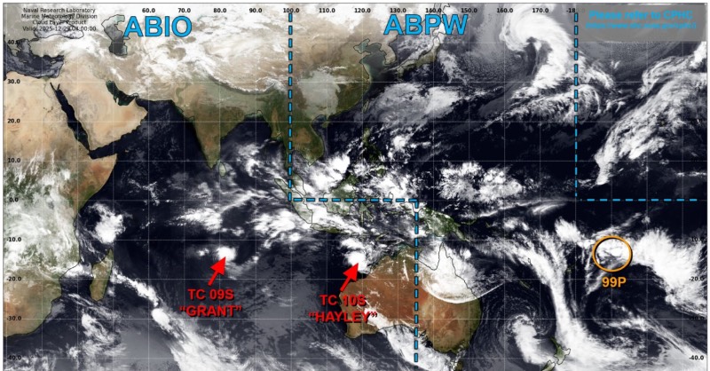 Direction of Typhoon Hayley and Typhoon Grant. Photo: Joint Typhoon Warning Center