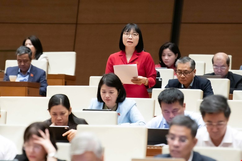 Delegate Nguyen Thi Viet Nga raised the issue of how much cross-ownership and bank manipulation have been substantially overcome? Photo: Quochoi.vn