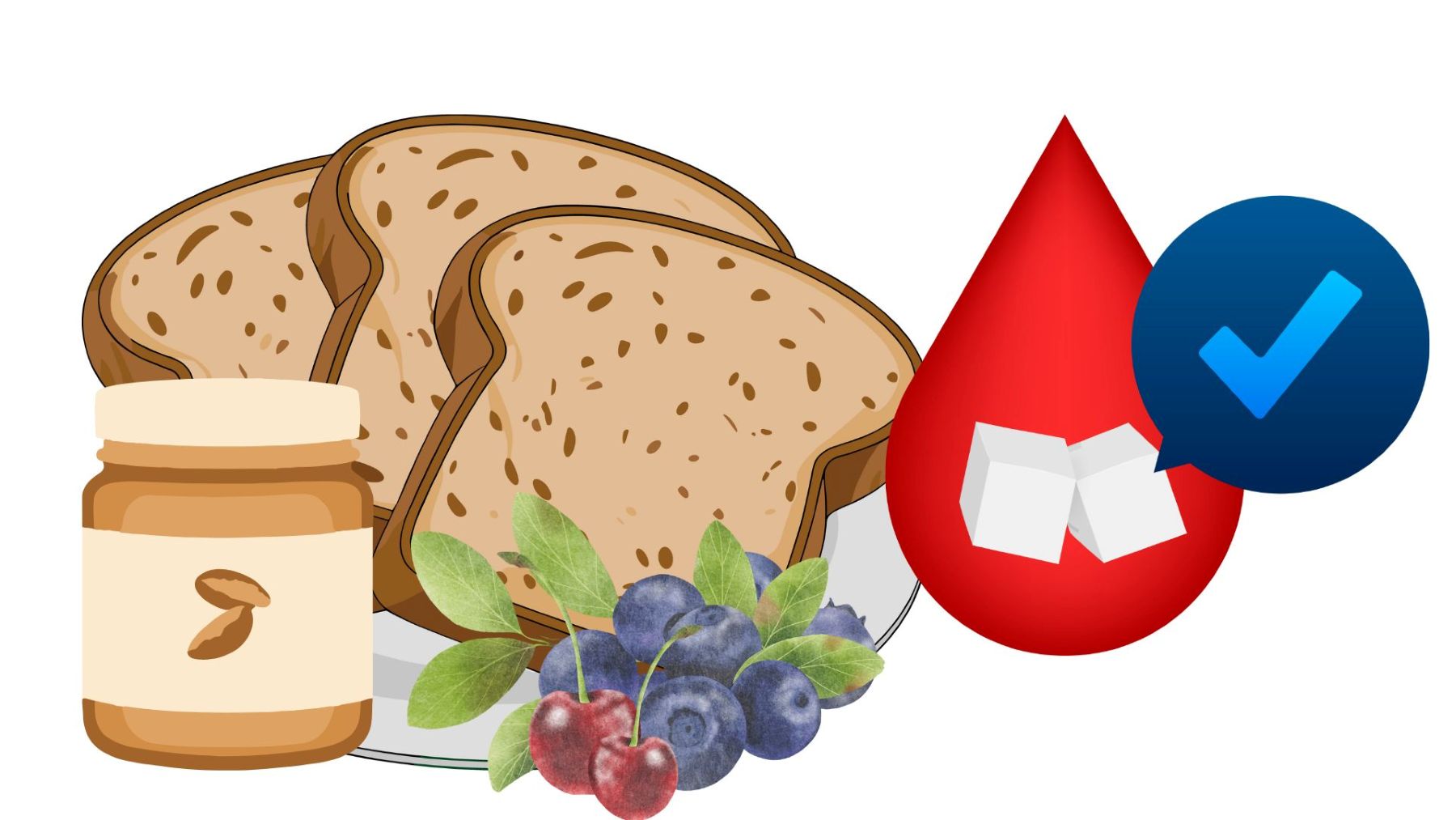 Whole wheat toast with almond butter, berries and chia seeds is a healthy breakfast dish. Graphics: Thanh Thanh