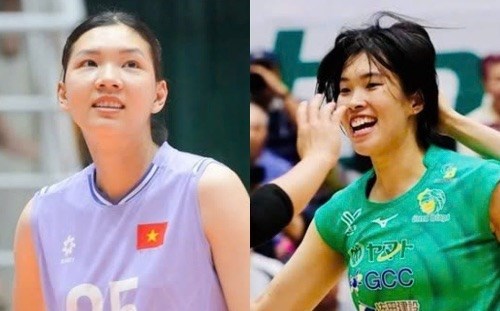 Bich Thuy va Thanh Thuy da ve Viet Nam de hoi quan cung tuyen bong chuyen nu Viet Nam. Anh: VFV/Gunma 