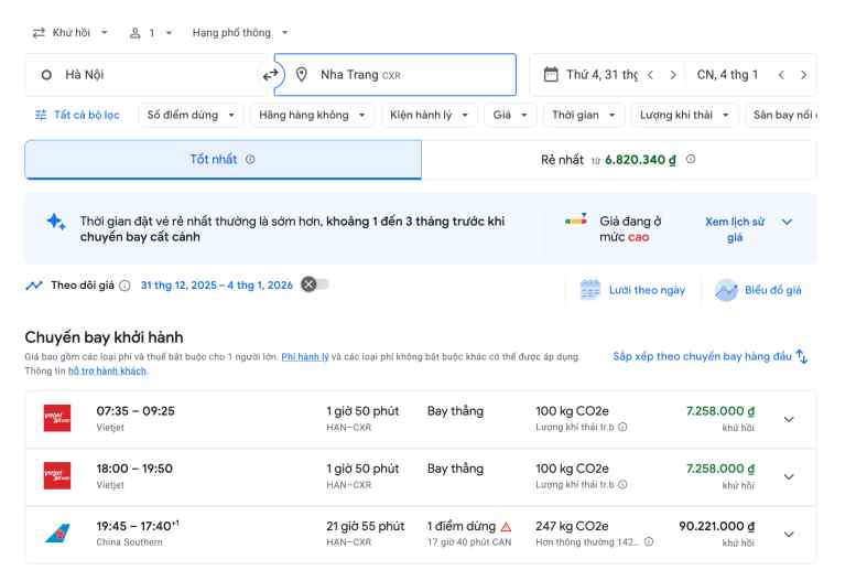 Ve may bay Ha Noi - Nha Trang chi con it chuyen cho khach lua chon. Anh: GG Flight