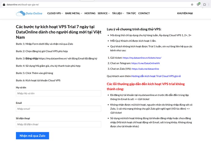 Anh chup giao dien dung thu Cloud VPS tai DataOnline. Anh: dataonline.vn