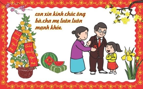 Meaningful New Year greetings for grandparents and parents. Graphic photo: Khanh An