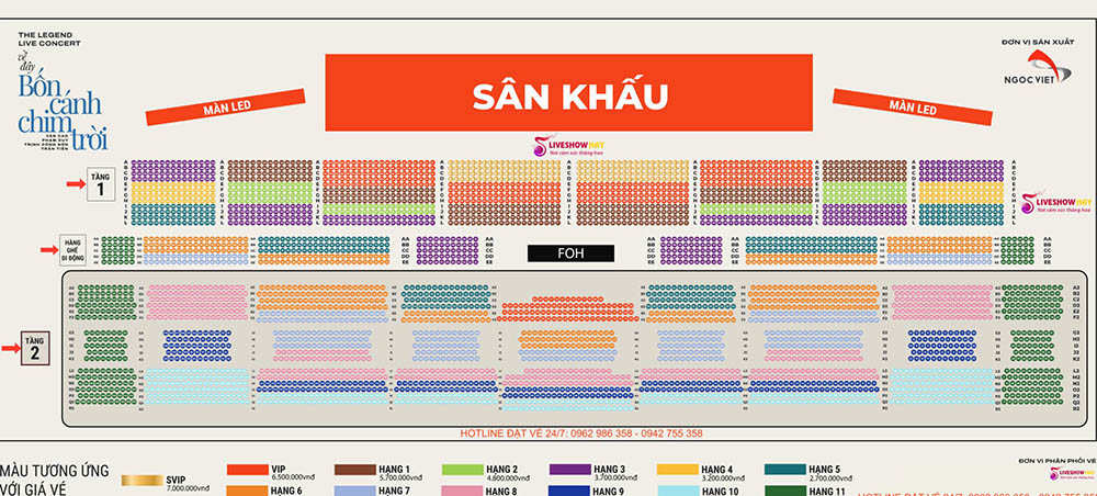 Ngoc Viet show ban ve thap nhat (Hang 11) gia 600 nghin dong, gia cao nhat la 7 trieu dong. Anh: Kenh ban ve cung cap