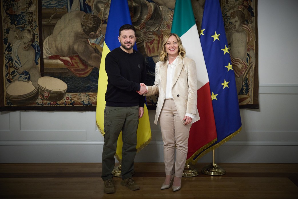 Tong thong Ukraina Volodymyr Zelensky va Thu tuong Italy Giorgia Meloni. Anh: Van phong Tong thong Ukraina