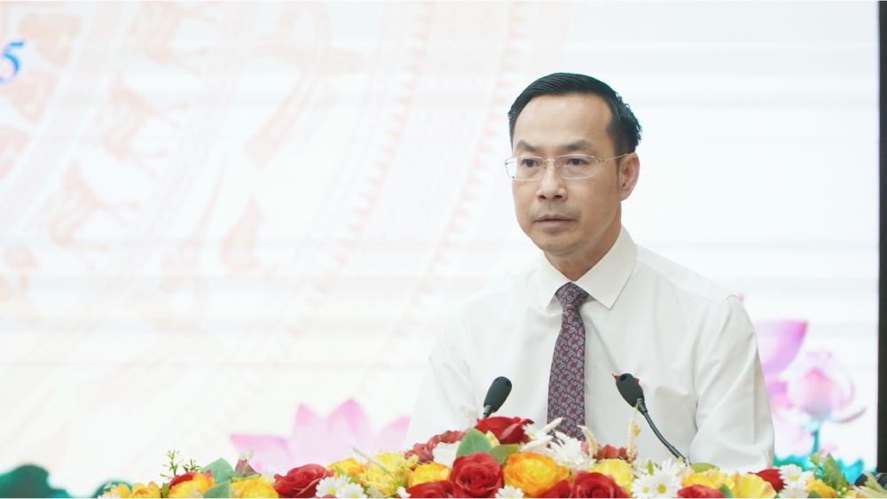 Pho Bi thu Thuong truc Tinh uy, Chu tich HDND tinh An Giang Nguyen Thanh Nhan phat bieu tai hoi nghi. Anh: Nguyen Anh