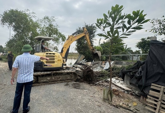 Functional forces carry out coercion and demolition of violating works on agricultural land. Photo: Tam Hung Commune People's Committee