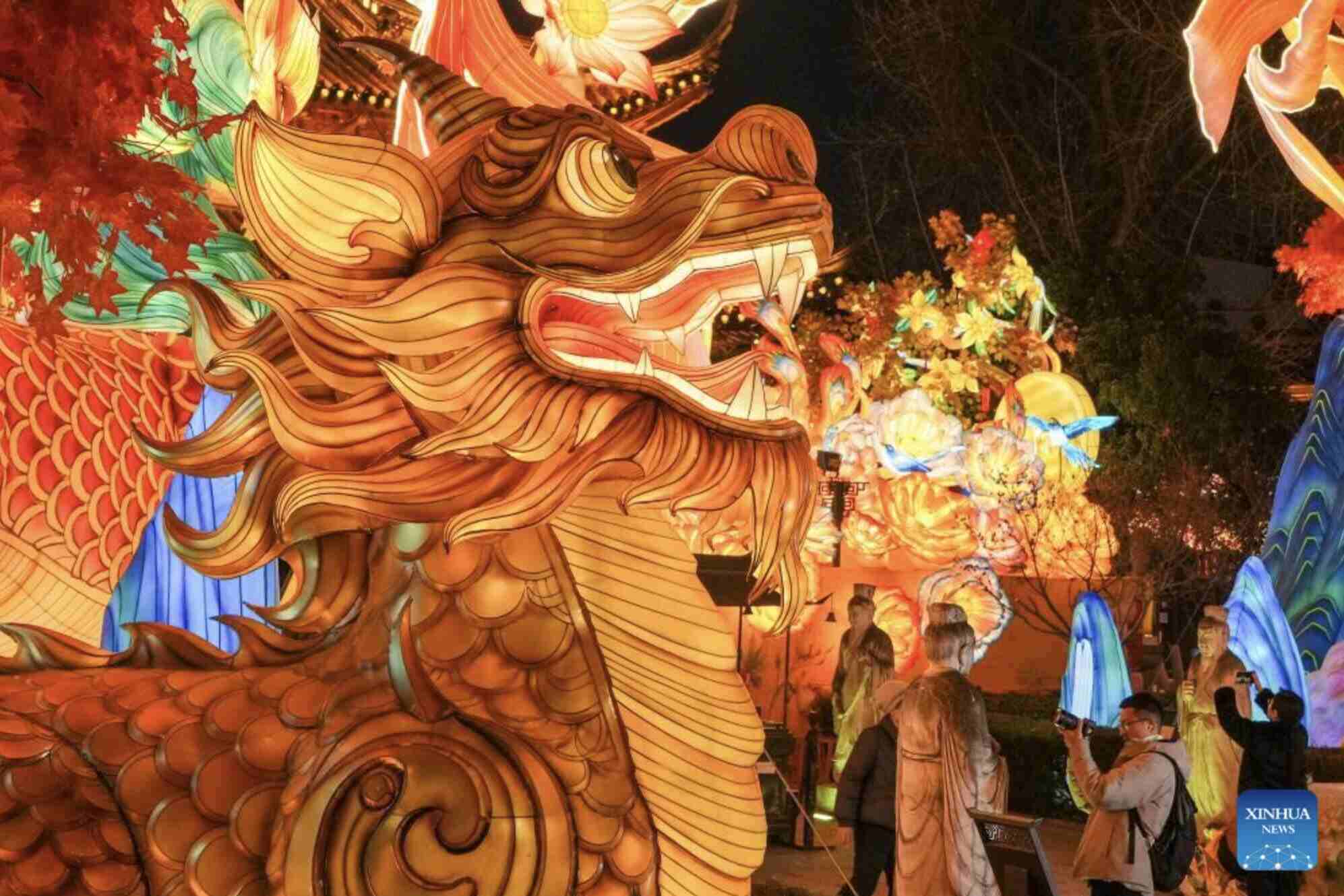 Nguoi dan chiem nguong nhung chiec den long trang tri tai khu thang canh den Khong Tu o Nam Kinh, tinh Giang To, mien dong Trung Quoc. Anh: Xinhua