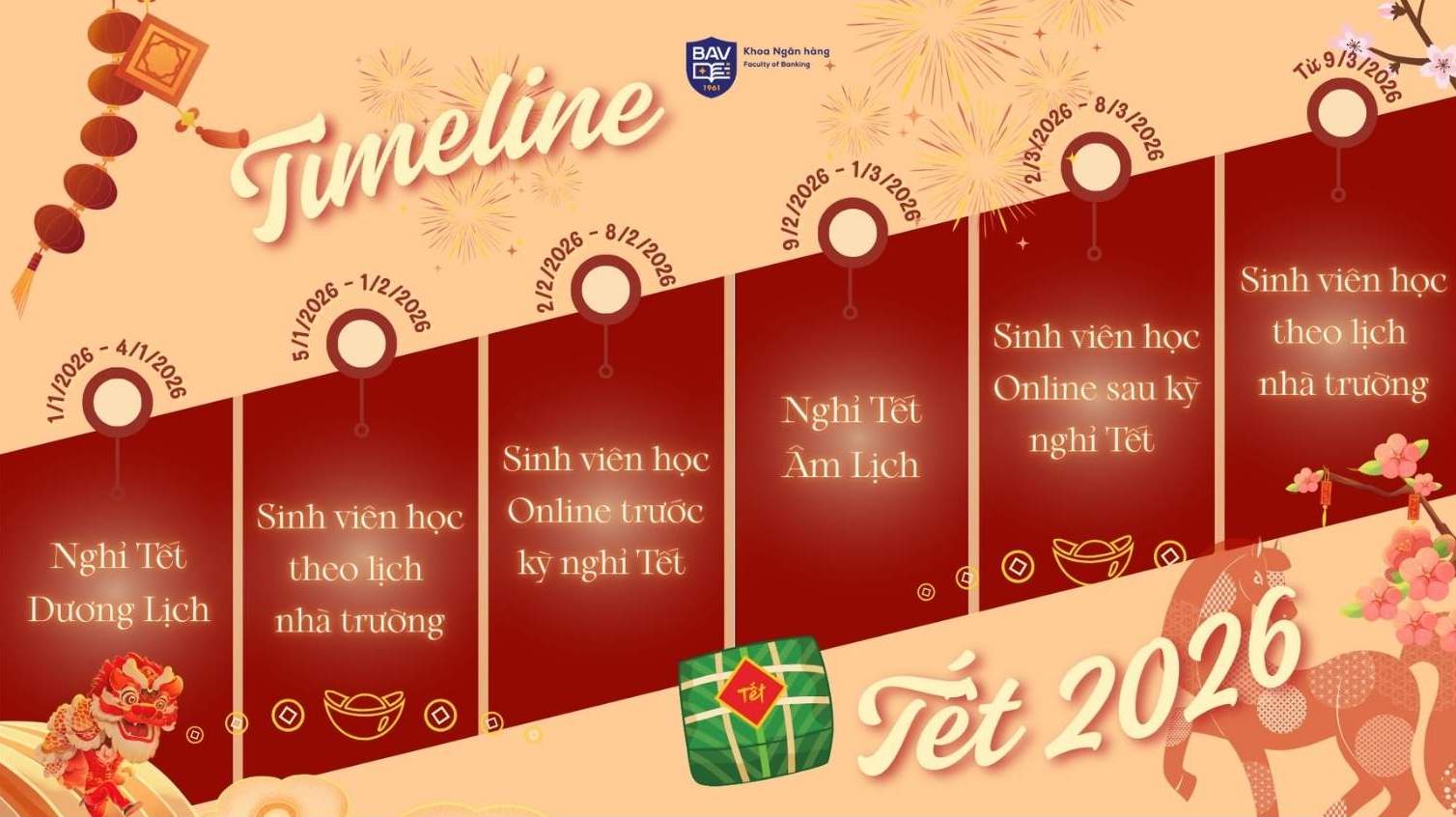 Lich nghi Tet nam 2026 cua sinh vien Hoc vien Ngan hang. Anh: Khoa Ngan hang, Hoc vien Ngan hang