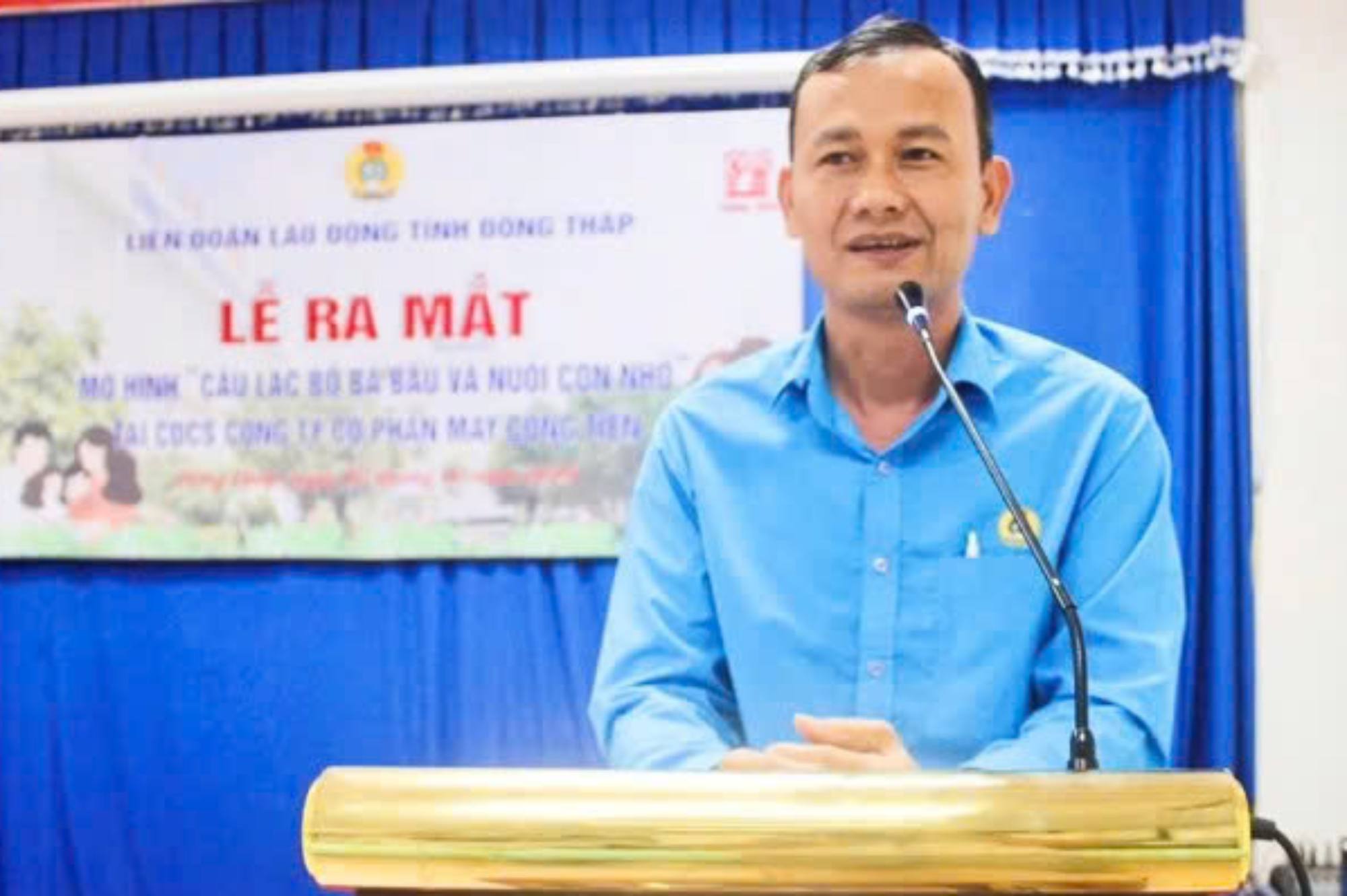 Lanh dao LDLD tinh phat bieu tai buoi le ra mat mo hinh “Cau lac bo ba bau va nuoi con nho”. Anh: LDLD tinh Dong Thap